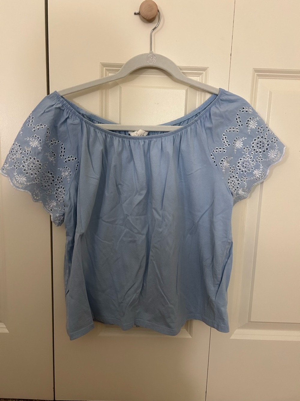 H&M Pale Blue Off-Shoulder Eyelet Sleeve Blouse